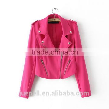 OEM guangzhou apparel high quality autumn women PU leather jacket
