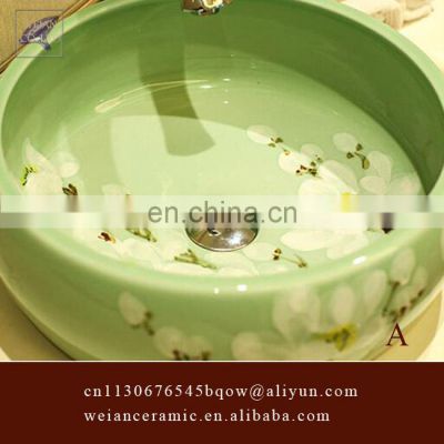 Green glazed elegant porcelain bathroom sink ceramic dining room wash basin