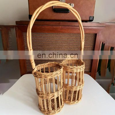 Hot Sale Decorative Vintage Rattan Boho Wicker Wine Holder Bottle Holder Basket Wholesale Vietnam Supplier