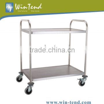 Stainless Steel 2-Tier Round Tube Food Trolley Cart