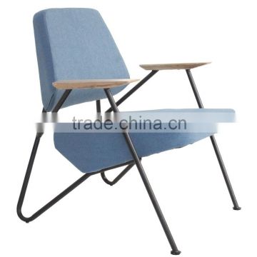 Modern Style Metal Arm Chair Powder Coating with Solid wood arm rest and high density foam cushions with fabric covers