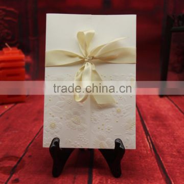 Blank Embossed Rose ribbon bow Wedding Invitation Card/ Wedding Invitations