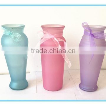 2016 Home decor frosted glass vase for wedding decoration with ribbon bow