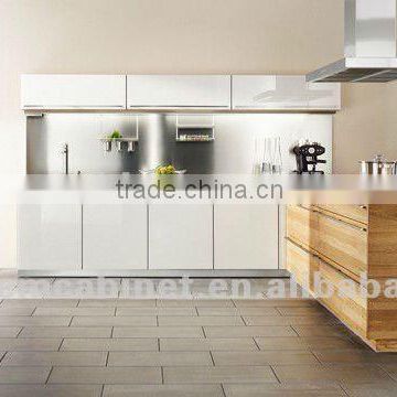 Wood Grain Melamine And White Lacquer Kitchen Cabinet