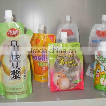 Durable liquid stand up pouch with spout,clear printed juice pouch with spout,corner spout pouch