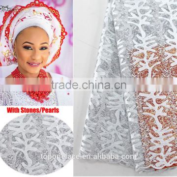 2016 Aso ebi swiss lace Nigerian white Tulle Lace fabric embroidery lace