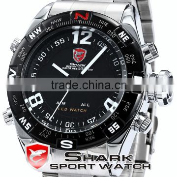 Luxury Mens Shark Digital Sport Black Analog Army LED Quartz Wrist Watch