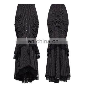 Q-306 Punk Rave gothic black striped fishtail skirt