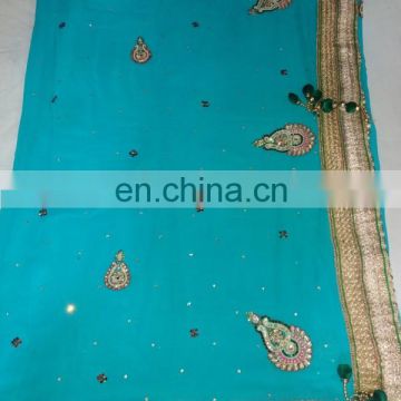 Ethnic Handmade Havey Gota Work Pure Georgette Saree Sari