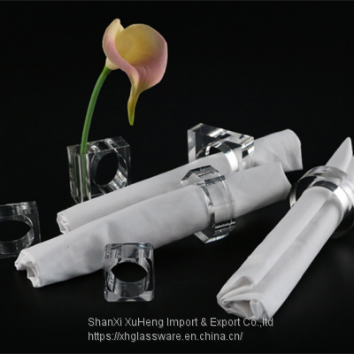 New Design Clear Acrylic Napkin Rings With Standing Bud Vase Flower Napkin Rings Holder For Wedding Table
