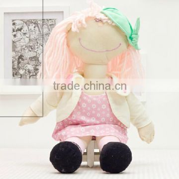 Fabric Rag Doll Smiling with Big Mouth / Plush Rag Doll 12" Sitting High