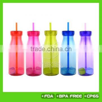 Newest products!!! 550ml plastic soda tumbler glass water bottles with straw