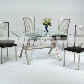 Metal X shape Dining table and pvc dining chair