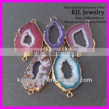 GZKJL-CT0048 Agate Druzy DIY Jewelry bracelet connectors Freedom shape natural Gold silver finished Agate Slice Druzy