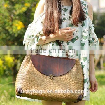 2016 straw beach bag with cover&lock newest women's bag summer beach/hand bag