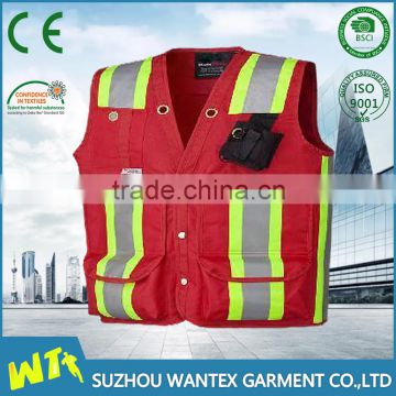 high quality red oxford safety vest contrasting safety working vest customed working safety uniform