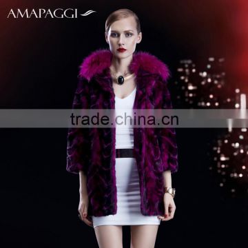 wholesale special design long fox collar purple mink fur jacket