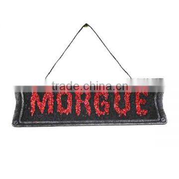 Halloween Props Glitter hanging sign"MORGUE" for Door Decoration