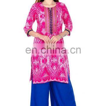 Beautiful 100% Cotton Embroidered printed round neck kurti for woman