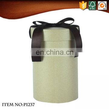 Round Kraft Paper Cylinder Gift Box with Ribbon