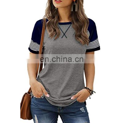 Factory direct sales 2021 Christmas hot style casual women's new style splicing faded short-sleeved women's casual T-shirt