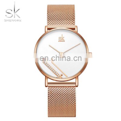 SHENGKE Elegant Lady Wristwatch Delicate Model Stainless Steel Mesh Band Quartz Hand Watch K0106L