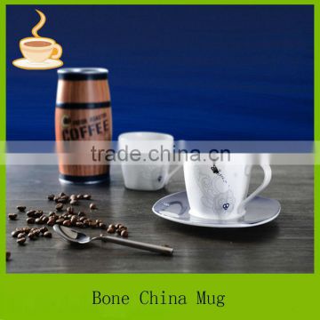 high temperature firing bone china ceramic mug with saucer