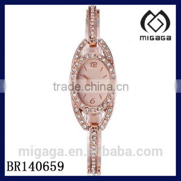 fashion ladies alloy quartz watch with pink gold plating*pink gold coating cz stone chain beautiful ladies watch