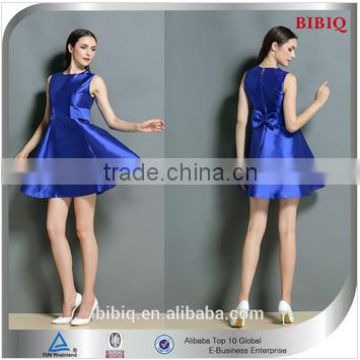 New Dark Blue Satin Sleeveless Short Casual Dress for Women Lady