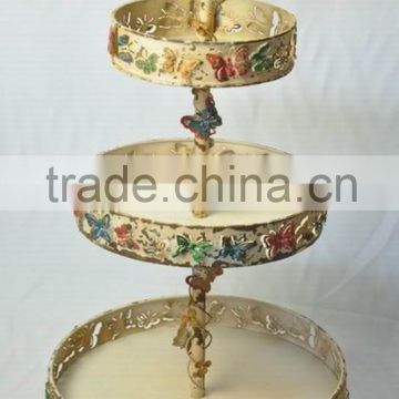 Antique white decorative 3 tier metal stand for cake                        
                                                Quality Choice