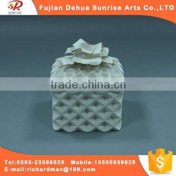 Square white glazed ceramic jewelry box