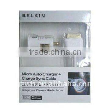 Micro Auto Charger+Charger Sync Cable(2A) for Iphone Ipod Ipad in the car