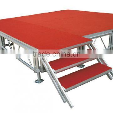 Folding Portable Wedding Stage Platform 4' X 8' X 16" (Carpet Deck - Dark Red)