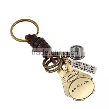 new fashion custom metal genuine leather animal keychain keyring