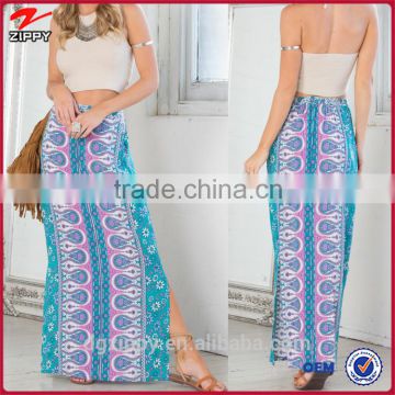 Loose-fit floral patterned maxi skirt with high side splits women clothing 2015                        
                                                Quality Choice