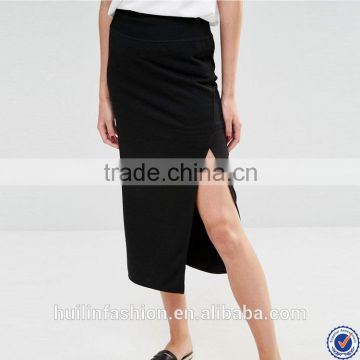 latest skirt design pictures high rise waist thigh high split jersey midi skirt