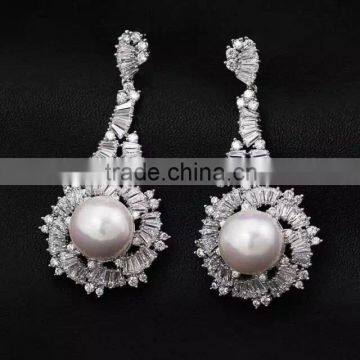 Best quality cubic zirconia earring Bridal pearl earrings