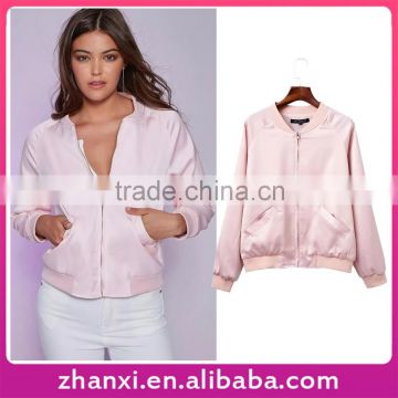 Wholesale women sport casual coat girls pink color bomber jacket baseball jersey