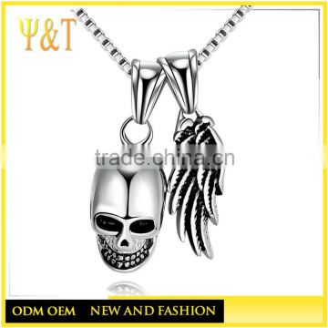 Jingli Jewelry High quality fashion stainless steel jewelry silver plated men skull and wing pendant chain in stock