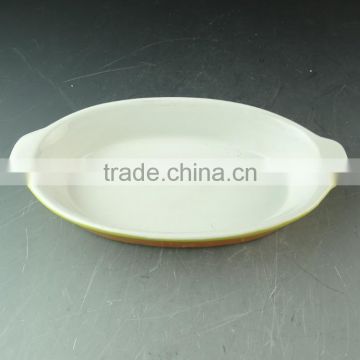 Hot Wholesale oval glazed ceramic bake plate with handles for daily use stock