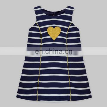 Karen Dress With Heart Patch Navy Stripe For Kids