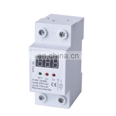 Din Rail 40A 63A 220V auto reconnect over voltage and under voltage protection Overvoltage protector