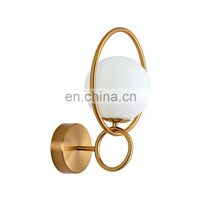 Hotel Corridor Wall Lights Bedside Wall Lamp With White Glass Lampshade Gold Rings Wall Lamp