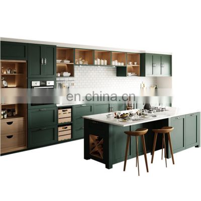Villa Modern Wood Light Green Luxury matt lacquer kitchen cabinet custom design Cupboard