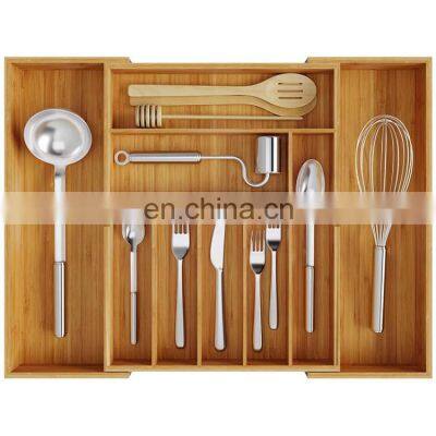expandable bamboo kitchen drawer flatware and silverware organizer cutlery tray for stylish kitchen