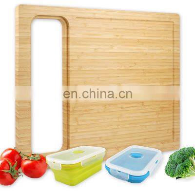 Bamboo Cutting Board with 4 Collapsible Silicone Food Storage Containers