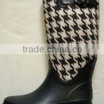 Ladies Houndstooth Fabric Upper Rubber Wellington Boots