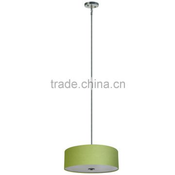 4 light chandelier(Lustre/La arana) in satin steel finish with a round 22" rich lime fabric shade