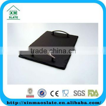 [factory direct] 40x25cm Natural Edge Oiled Rectangle Slate Tray With Metal Handle Item MTP-4025RD2AY-1