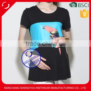 Custom spandex cotton printed short sleeve black maternity t shirt